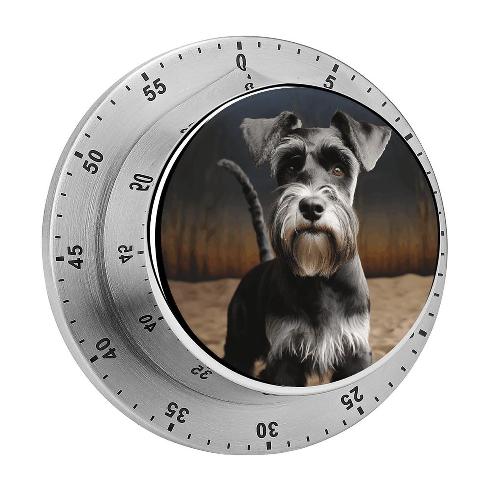 Animal Schnauzer Dog Visual Timer with Loud Alarm 60-Minute Kitchen Timers Exquisite Stainless Steel Body - Mechanical Desk Timer Countdown Clock for Cooking Chef Clock