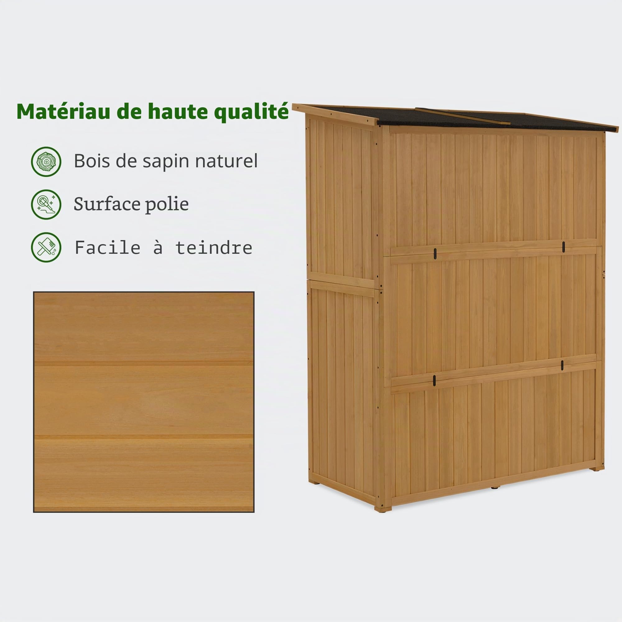 M MCombo Armoire de Jardin en Bois, Petite Maison de Jardin résistante aux intempéries, abri de Jardin Outdoor, pour l'extérieur Balcon Terrasse, 59×127×168 cm, 0901D-1 (Nature)