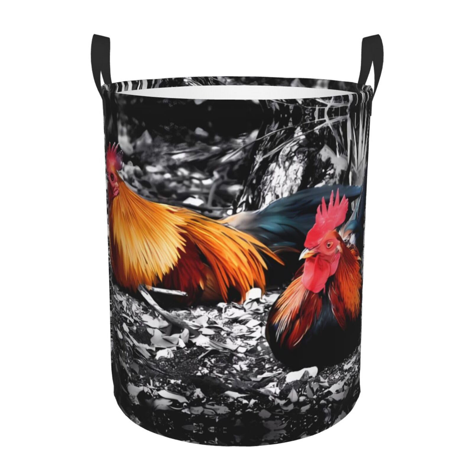 M Circular Hamper – Collapsible Chicken Rooster Print Laundry Basket
