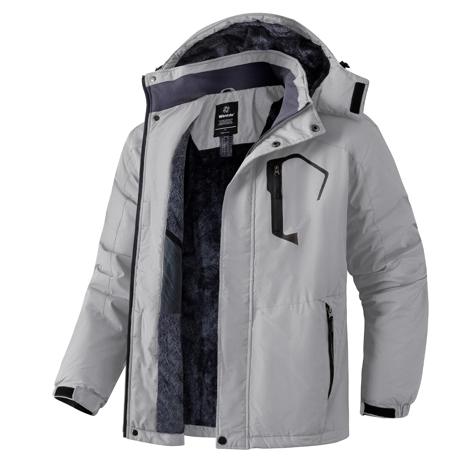 Wantdo Giacca da Sci Montagna Calda Invernale Parka da Neve Imbottita Cappotto da Snowboard in Pile Giubbotto con Cappuccio Impermeabile Uomo