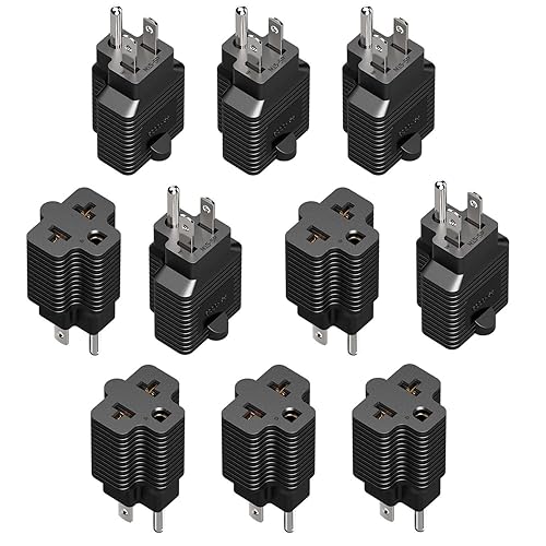 [Paquete de 10] Enchufe de CA 4 en 1 de 15 amperios para el hogar a adaptador de hoja T de 20 amperios, 5-15P a 5-20R, 5-15P a 6-20R, adaptador de