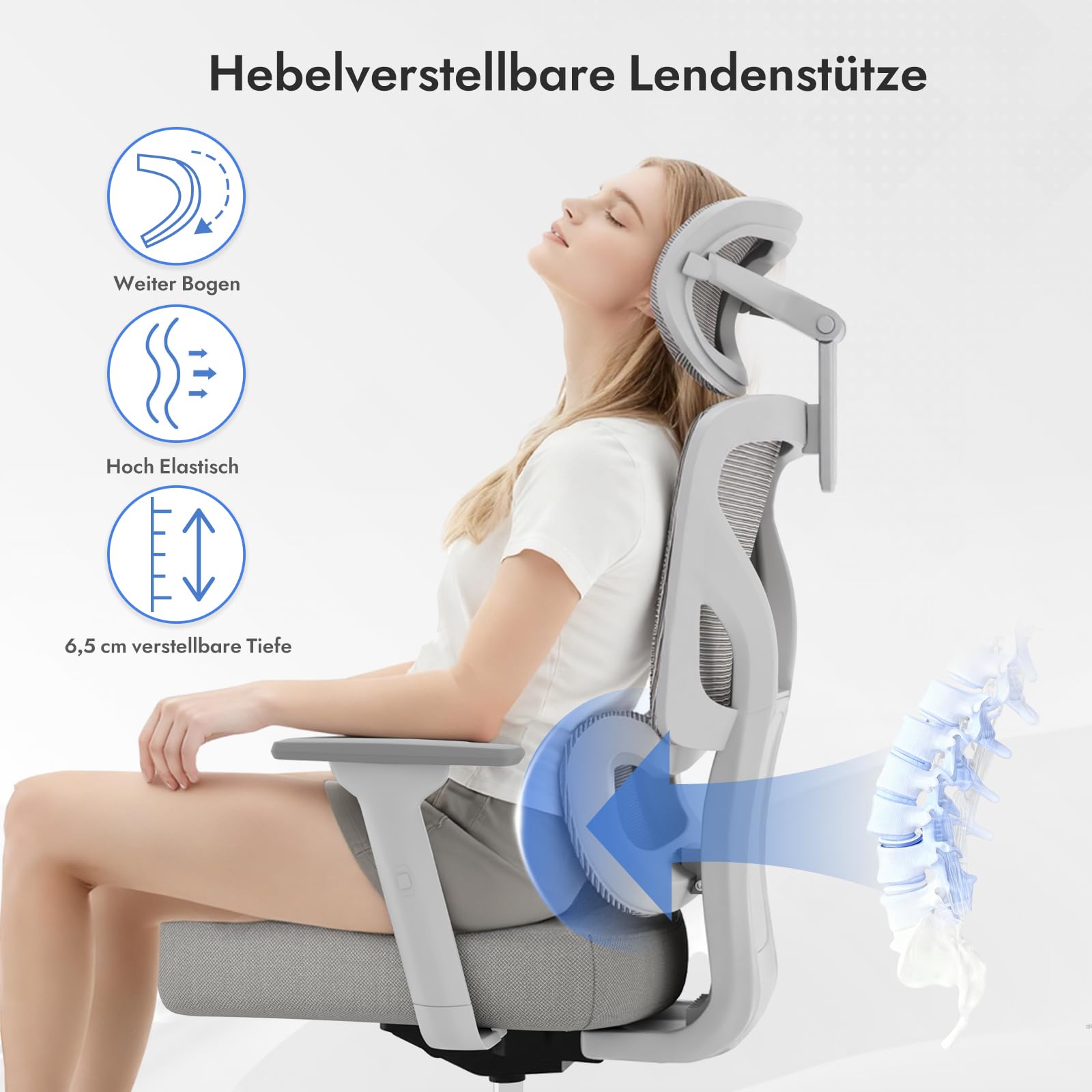 Bürostuhl Ergonomisch, Schreibtischstuhl mit 3D Armlehnen, Grau
