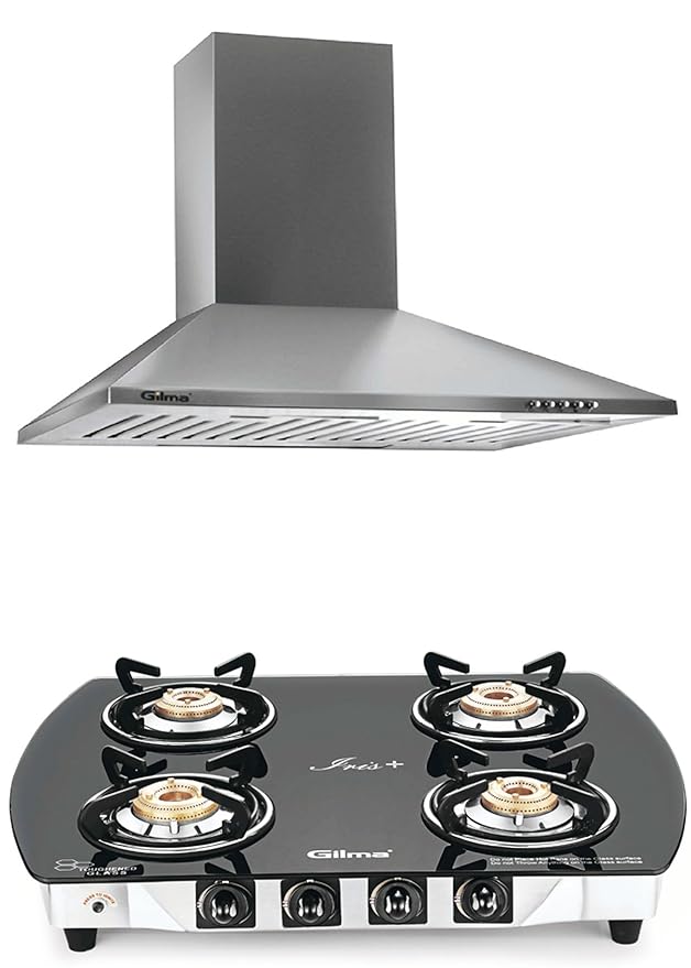 Gilma Lucido 60 cm Chimney and Irish Plus Auto 4 Burner Stove Combo