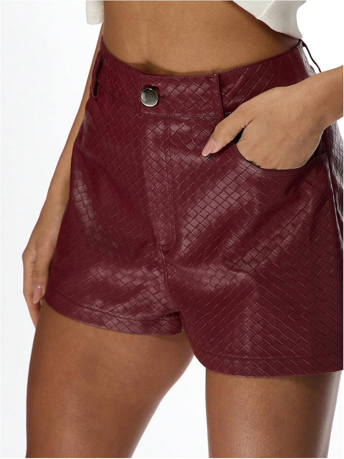 MakeMeChic Women's Faux Leather High Waist Shorts Straight Leg Summer Shorts - Image 5