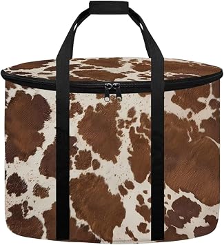 6-8 Quart Crock Pot Carrying Bag For Oval Crock,Brown Cow Print Insulated Slow Cooker Carrier With Easy to Clean Lining, Crock Accessories