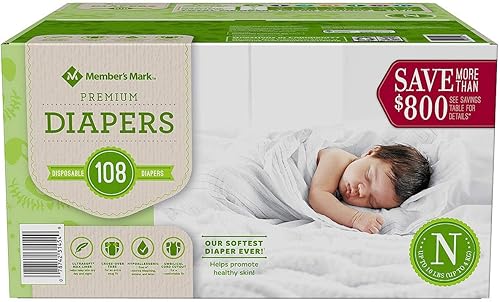 Member's Mark Comfort Care - Pañales para bebé, recién nacido de hasta 10 libras (108 unidades)