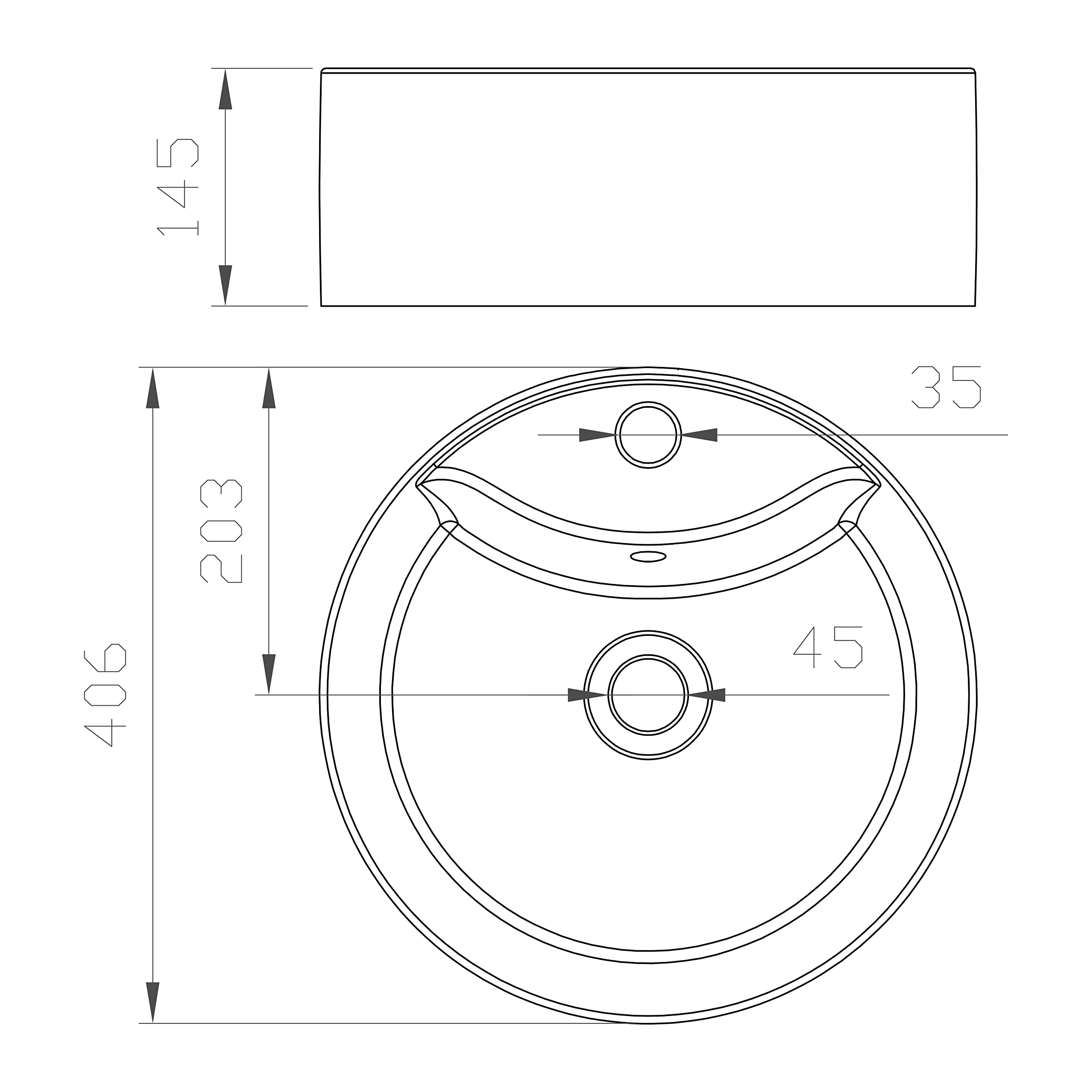 Lavabo D’Appoggio In Ceramica Bianco ERCOS – Diametro 406 Mm, Con Troppopieno, Per Bagno