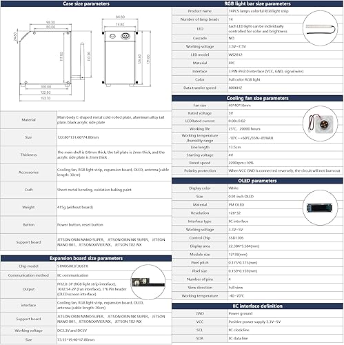 Miniatura 8 de Yahboom Jetson - Funda para Jetson Nano Orin Nano Orin NX Super Heat Metal Mini Protect Case con ventilador de refrigeración Antena RGB Light (OLED