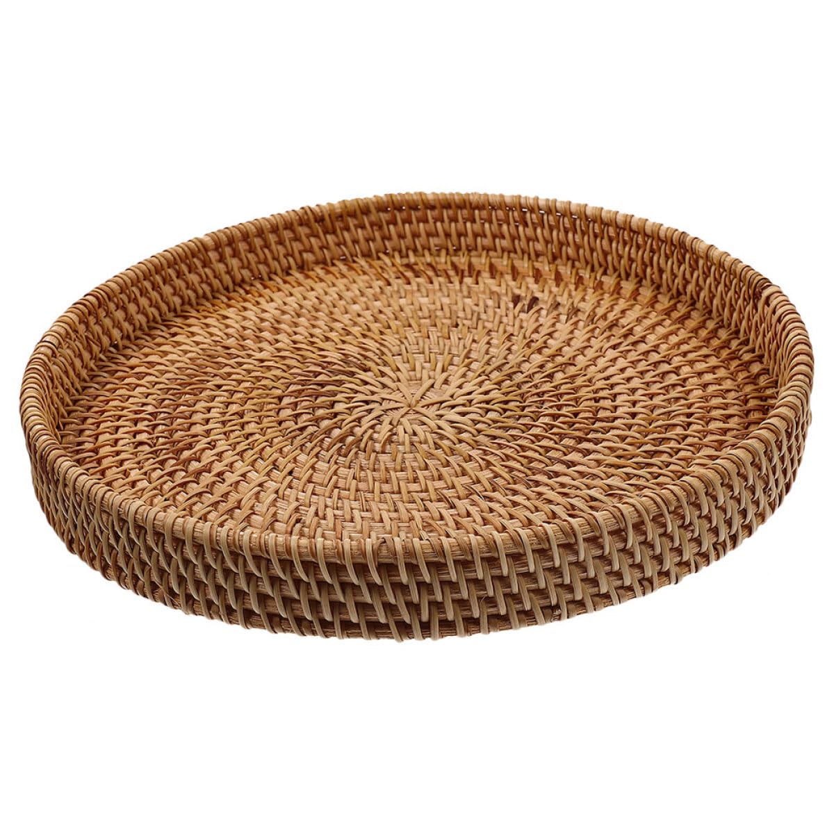 Bandeja redonda de mimbre trenzada a mano, 30 cm, cesta de almacenamiento plana para cocina, mesa de centro y despensa