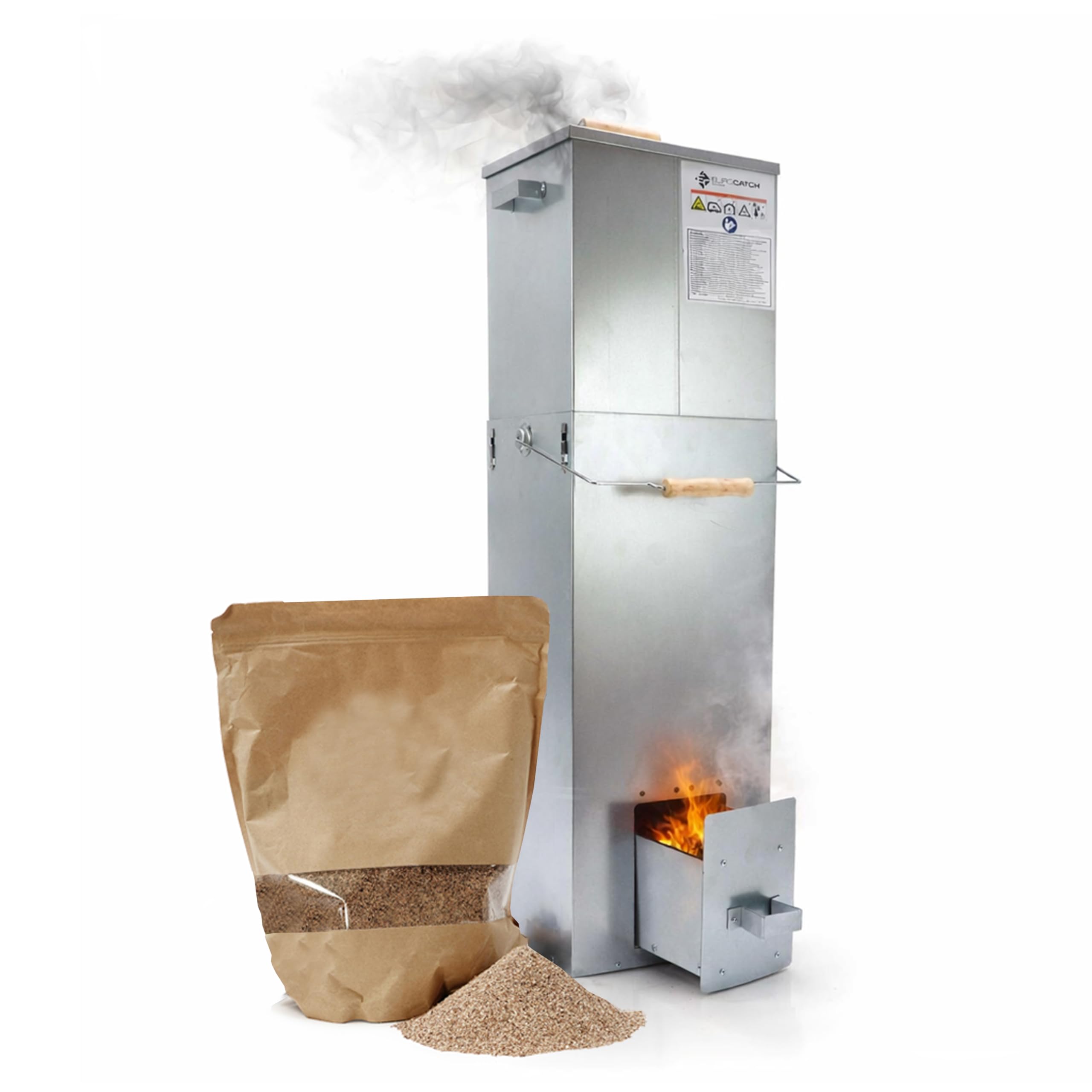 Eurocatch Telescopic Square Smoker 101cm - Galvanized Metal Smoker Cabinet - Outdoor Smoker with Thermometer & 10 Smoking Hooks - Includes Extra Wood Chips