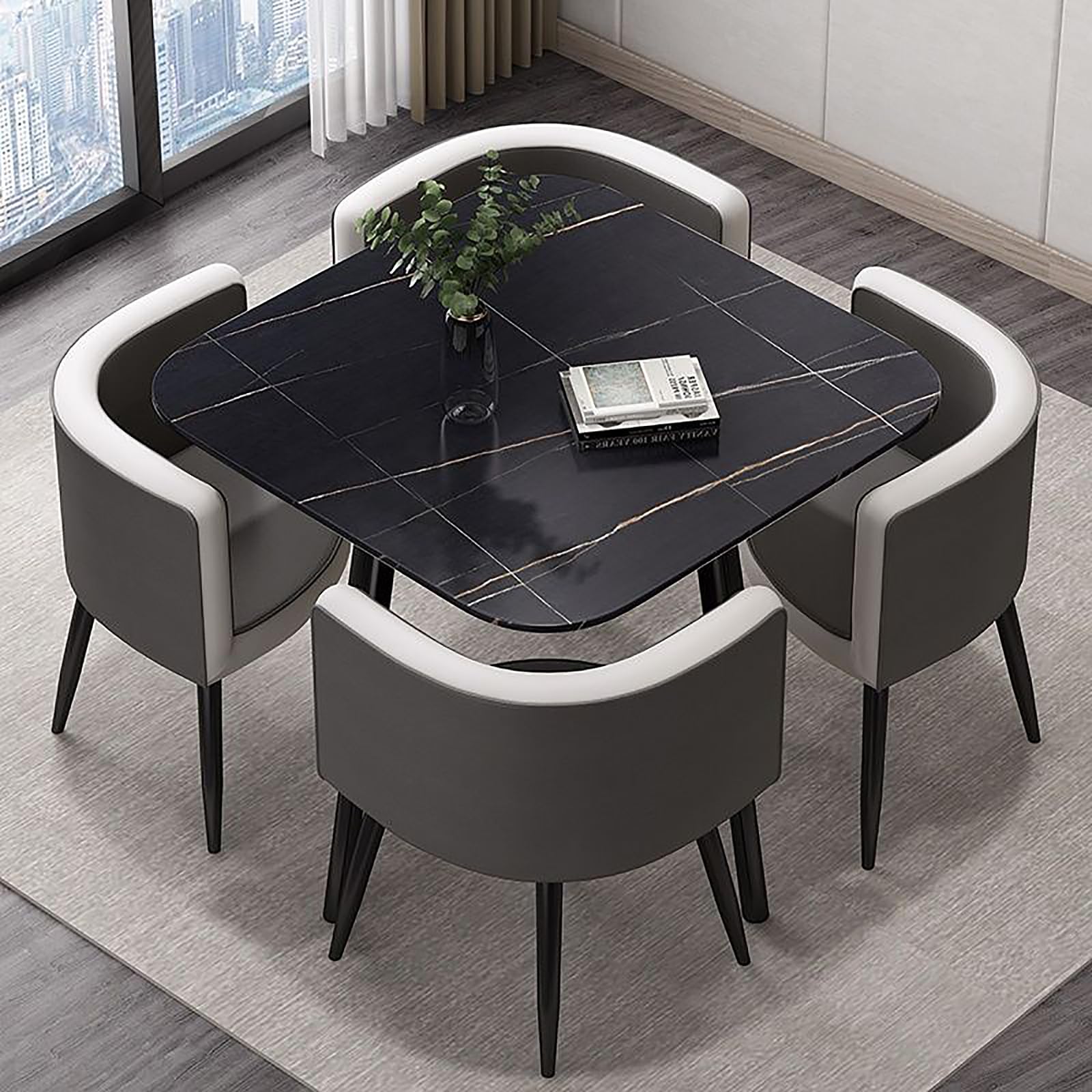 OLSKFUH Modern Round Dining Table Set With 4 Chairs For Business Meetings And Office Conference Small Round Coffee Table And Chair Combination Pu 6,Pu-5-80 * 80 * 73cm