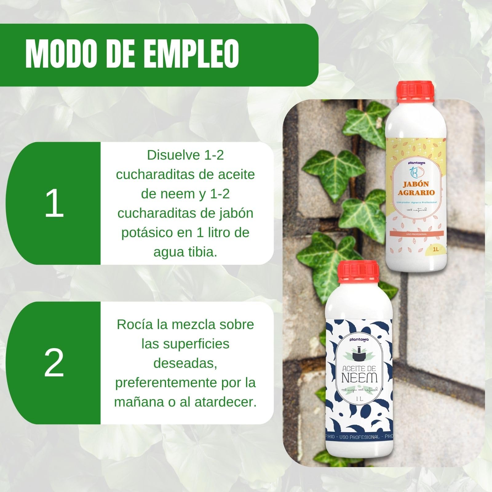 PLANTAWA Confezione risparmio sapone di potassio 1L + olio di Neem 1L, 100% naturale protezione orto, sostenibile, alta concentrazione, mosca bianca, ragno rosso, afide, cocciniglia