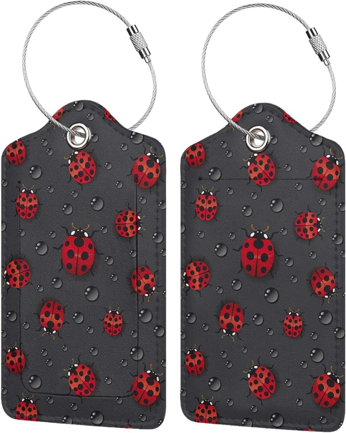 Buyidec 2 Pack Ladybug Rain Luggage Tags for Suitcases, Leather Baggage Tag with LoopName Id Card Cover Travel Bag Labels Set for Women Men Boys Girls Kids