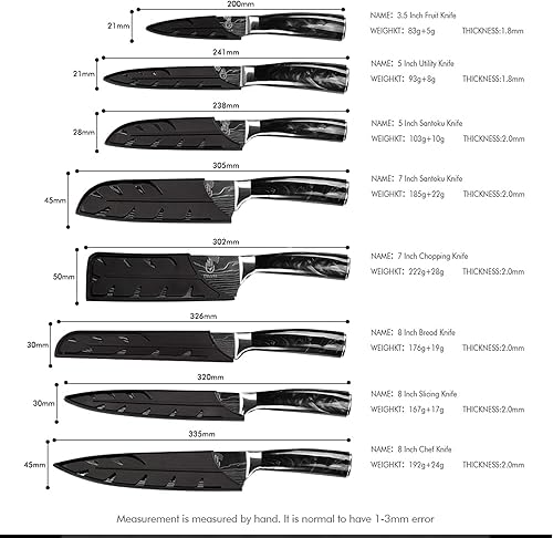 Miniatura 2 de FULLHI Juego de cuchillos japoneses de 14 piezas y 3 cuchillos de carnicero forjados portátiles con bolsa para cuchillos y funda