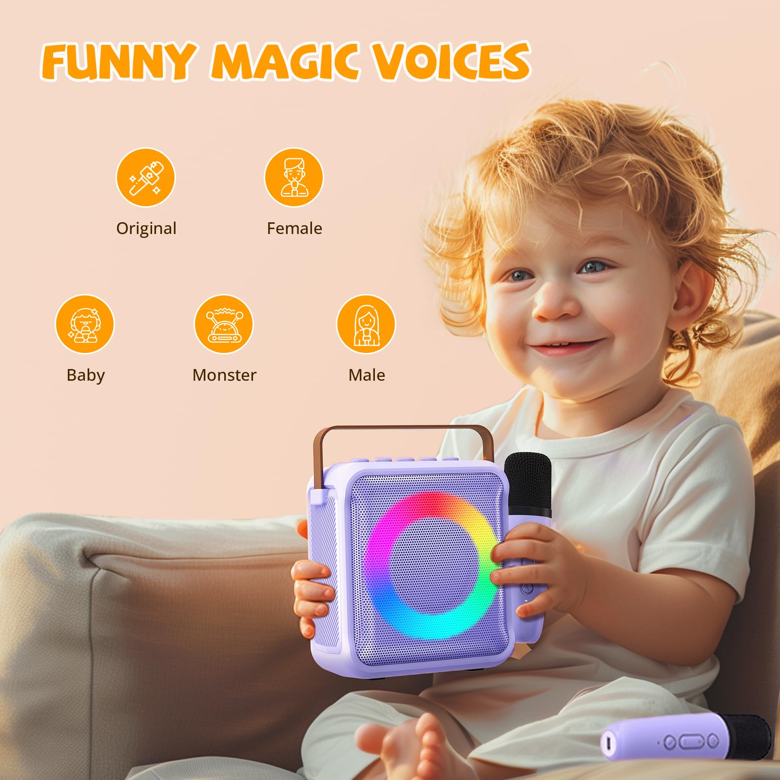 Ankuka Juguetes de Karaoke para niños y Adultos con 2 micrófonos, máquina de Karaoke portátil con luz LED y Efectos de Cambio de Voz, Regalos para niños de 3 a 18 años, Fiestas de cumpleaños