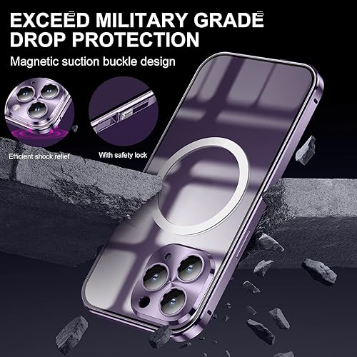 Miniatura 3 de Jonwelsy Funda para iPhone 14 Pro, protección de doble cara de 360 grados, compatible con Magsafe de absorción magnética, parachoques de metal,