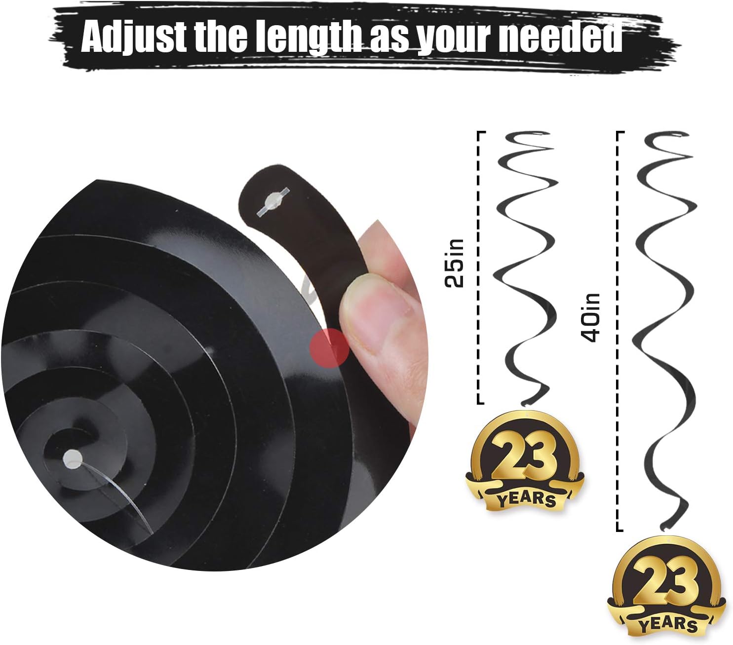 LINGTEER Happy 23rd Birthday Decorations Set - 12Pcs Black & Gold Swirls Streamer,Happy Birthday Bunting Banner,Cheers to 23 Years Old Bday Party Decorations Gift Sign.