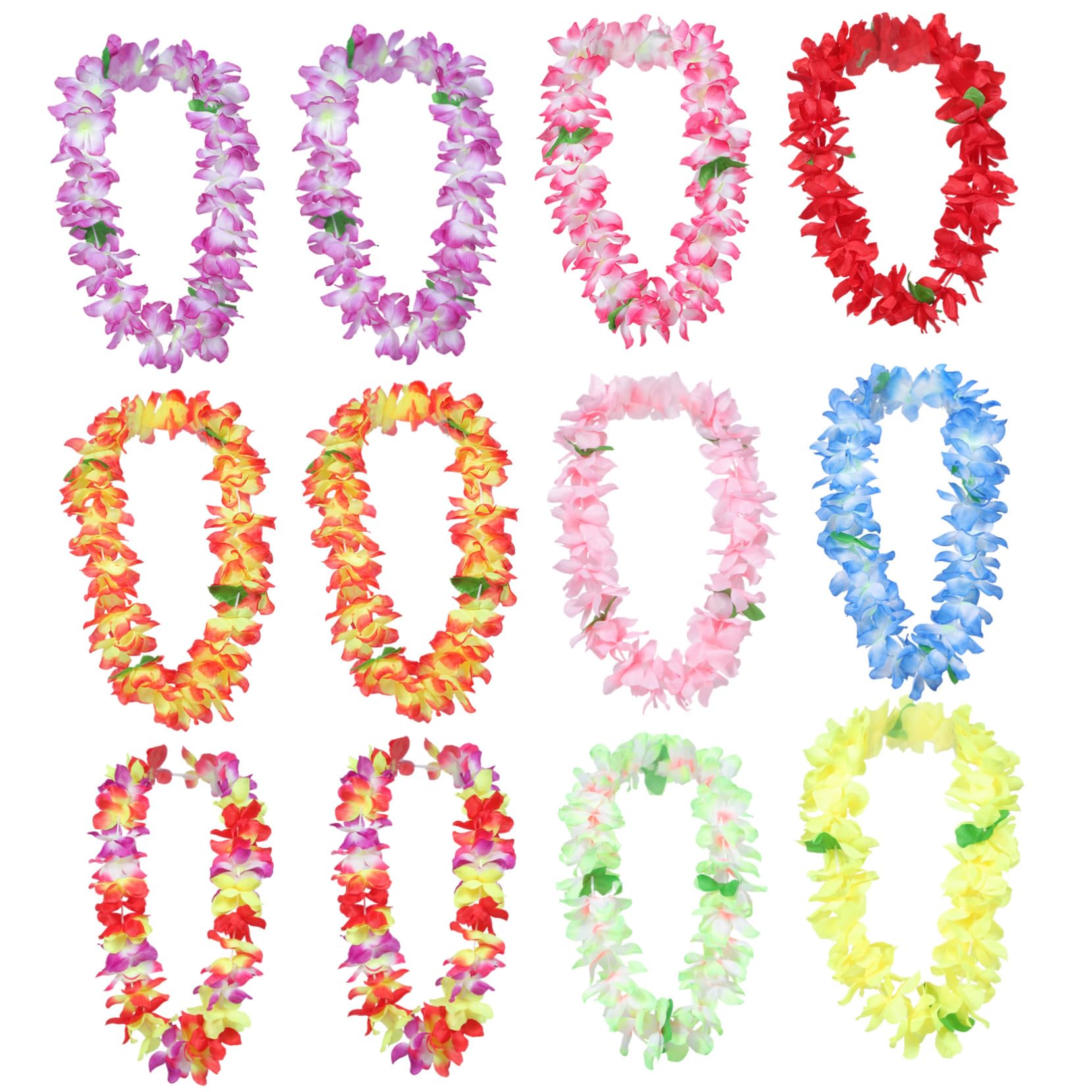ABOOFAN Collana Hawaiana per Feste Spiaggia 12 Unitá, Materiale Tessuto e Plastica, Riutilizzabile e Multifunzionale, Accessorio Handmade Fiori Naturali per Adulti