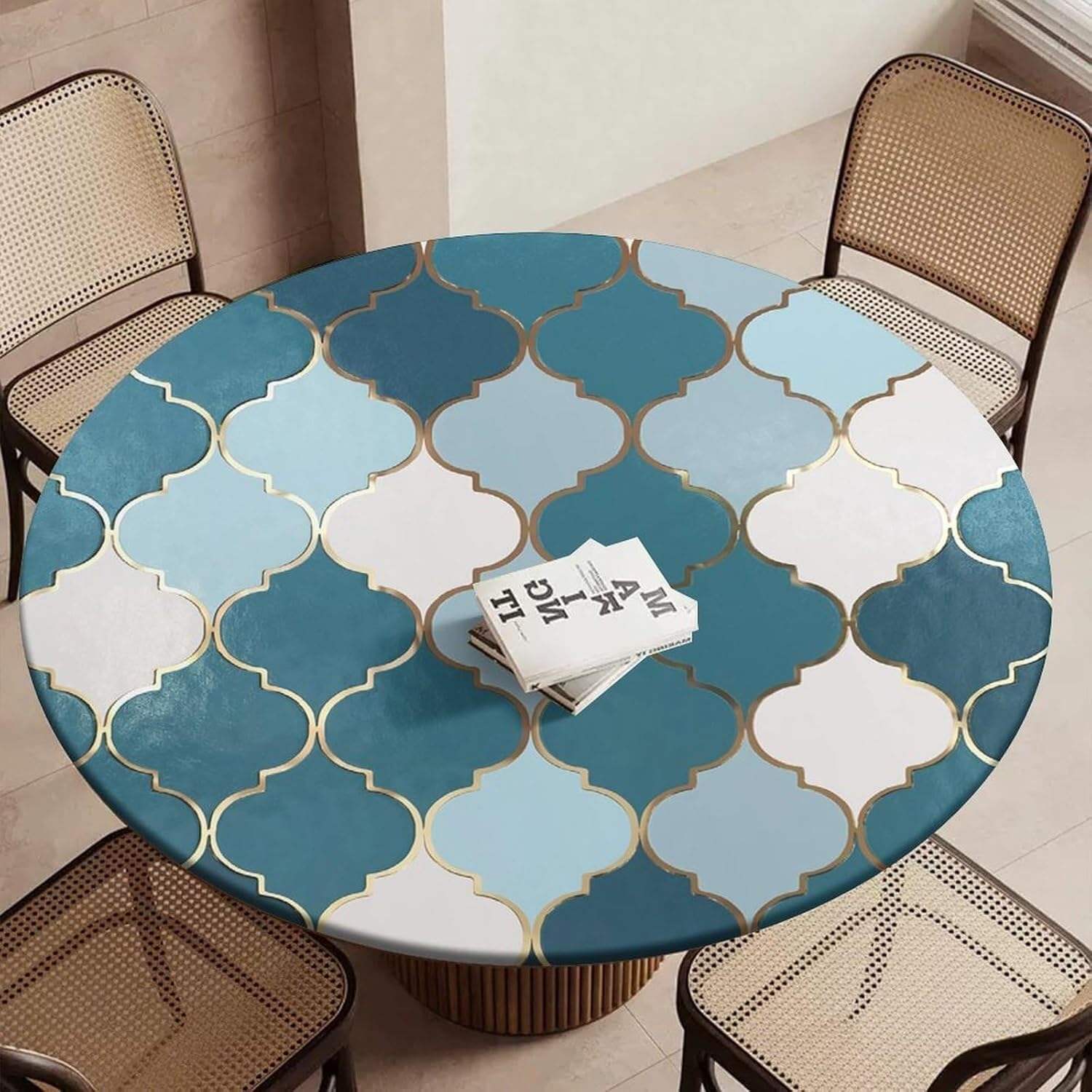 Nappe ronde bohème lavable à bords élastiques ajustables 44"
