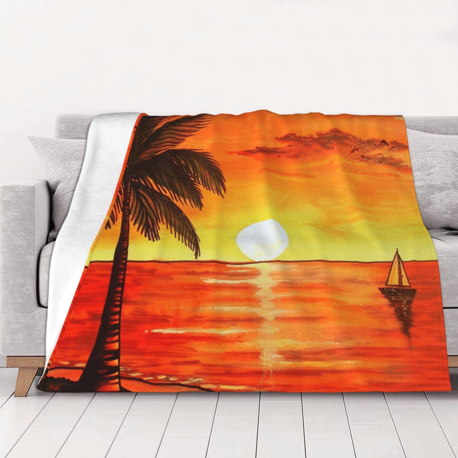 AUBKFELD sunset palm tree Printed Flannel Blanket 200x150 CM, Soft & Warm Throw Blanket for Sofa/Couch/Bed/Car, Gifts for Audlts Women Men