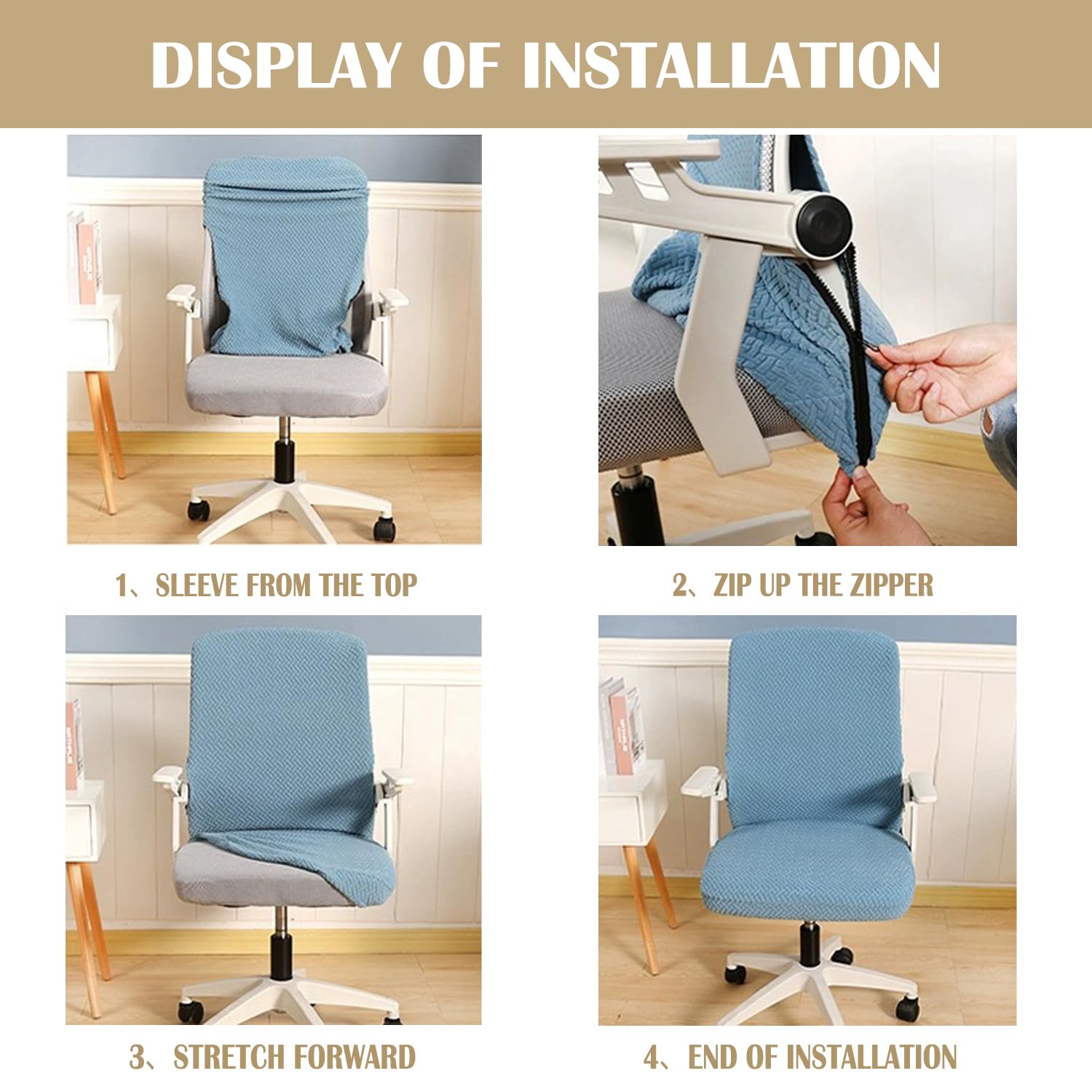 Coprisedie Con Cerniera For Sedia Da Ufficio, Set Di Protezioni Elastiche Girevole Gioco(Grayblue 6pcs,Large)