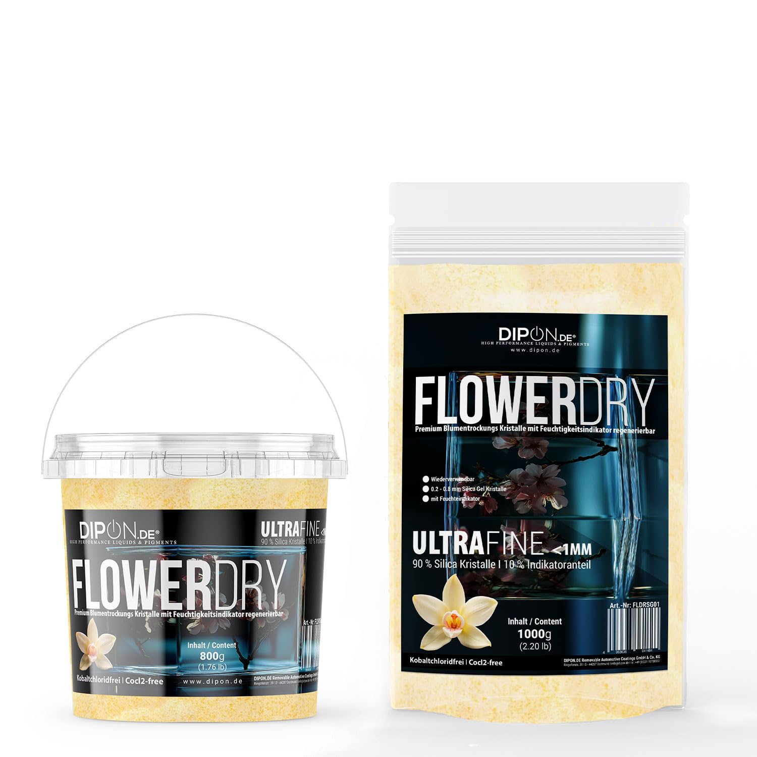 FlowerDry Ultra Fine mit Feuchte Indikator Blumentrocknung Kieselgel zum Trocknen von Blumen, Feinen Kristallen, Trockenmittel, Wiederverwendbares Blumenschutzmittel (5 kg (5 x 1 kg) Tüte)