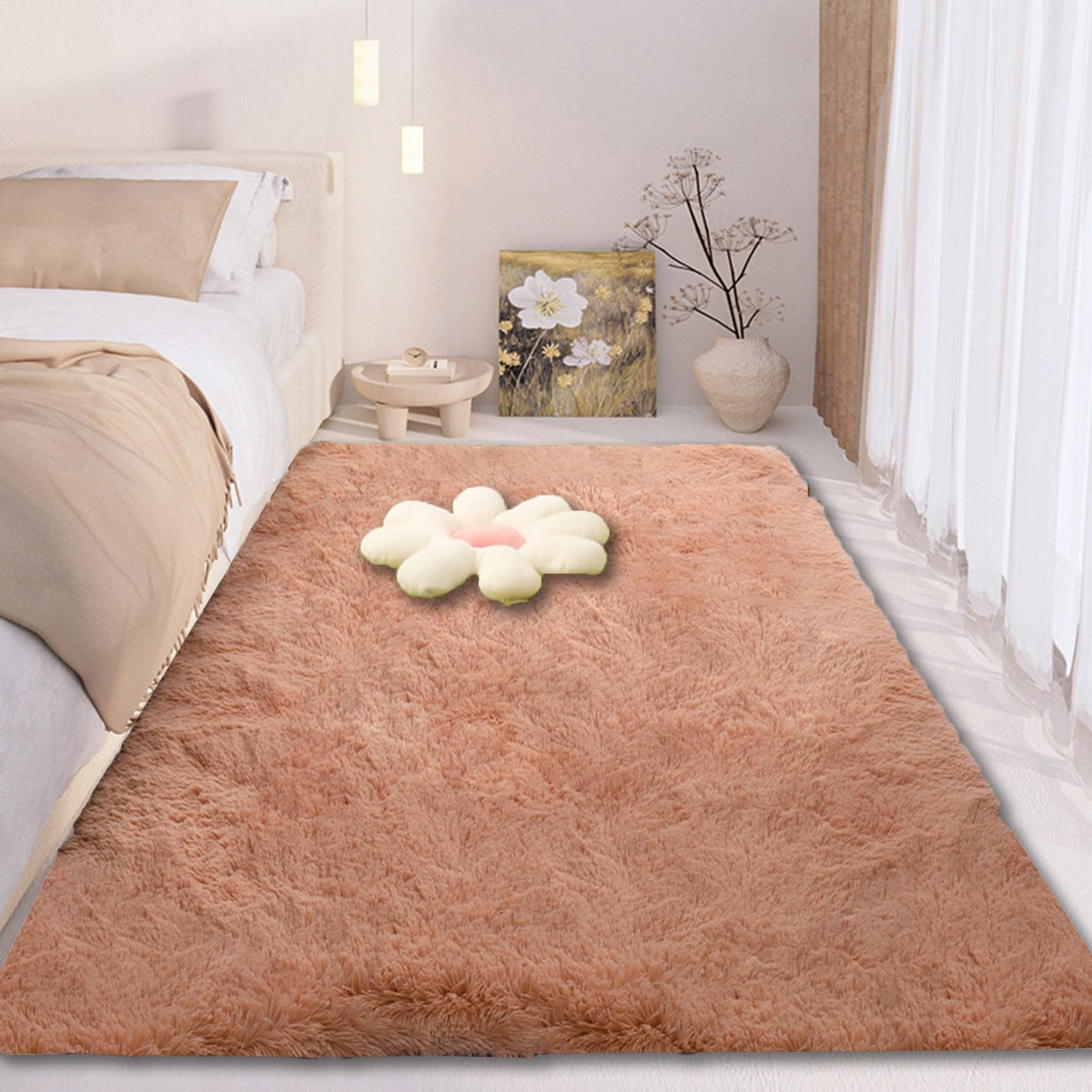 Tapis chambre enfant shaggy orange grand format tapis salon poil long