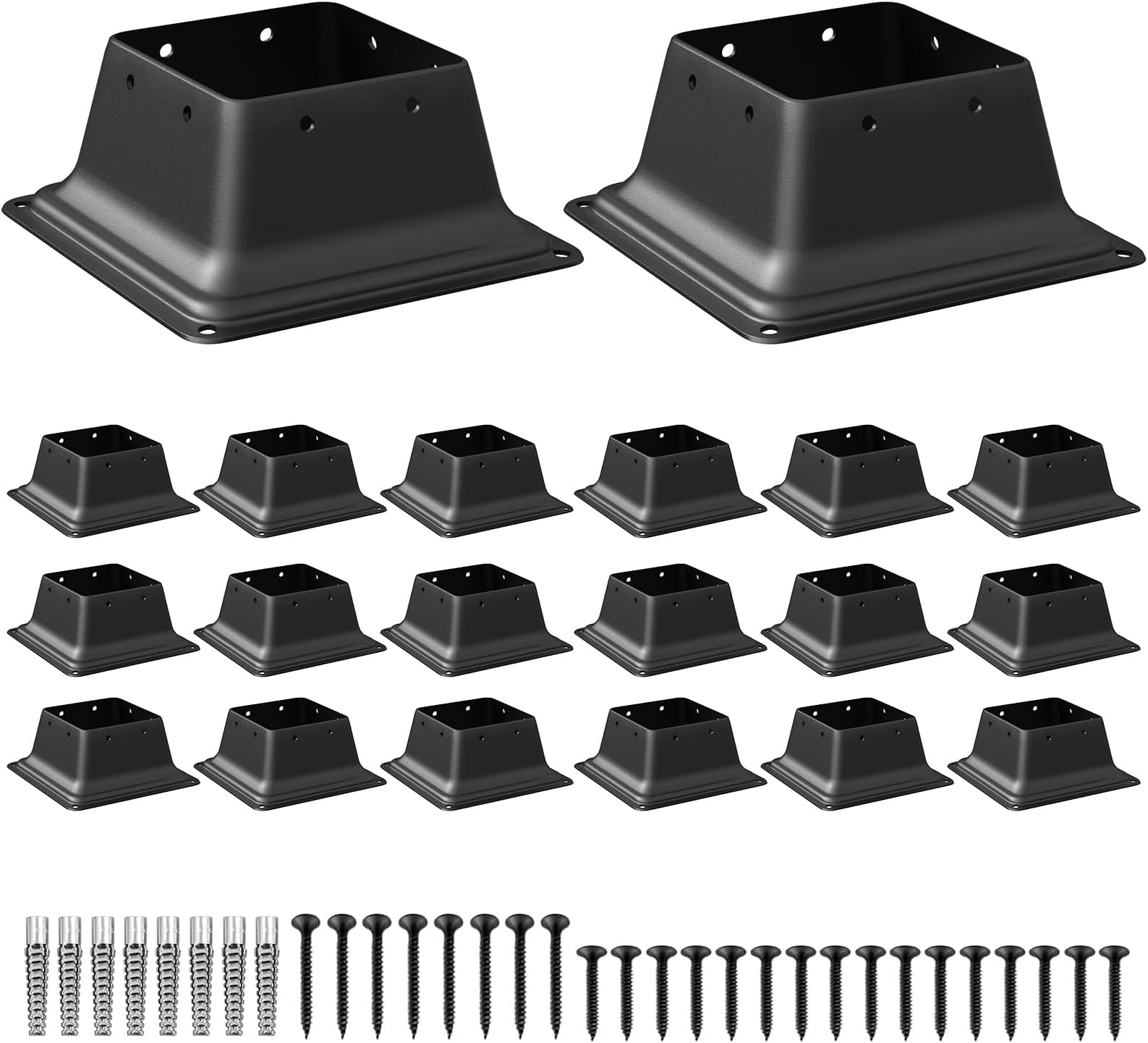 SPACEEUP 4x4 Post Base 20 Pcs, Inner Size 3.6"x3.6" Deck Post Base, Heavy Duty Powder-Coated Post Anchor Black Wood Post Brackets for Decking Porch Railing Support