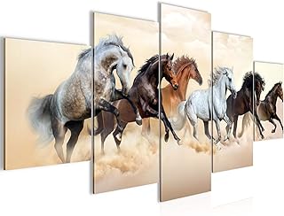 Runa Art - Immagini di cavalli 200 x 100 cm, 5 pezzi, XXL, decorazione da parete, motivo beige marrone 032551a