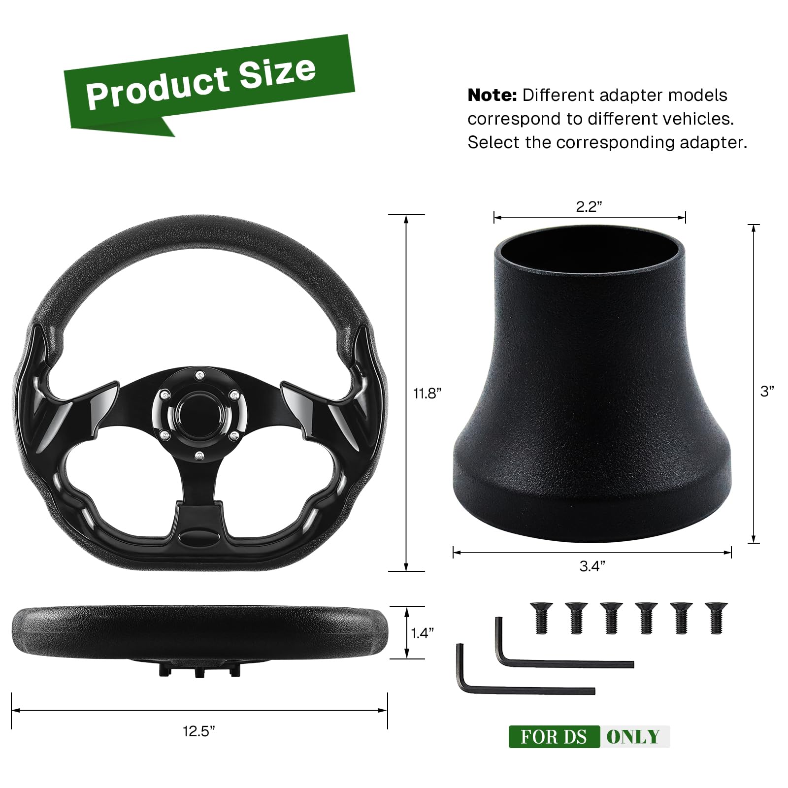 VOONKE Golf Cart Accessories Steering Wheel D-bottom and Golf Adapter for Club Car DS Golf Carts Adapter Skid-black
