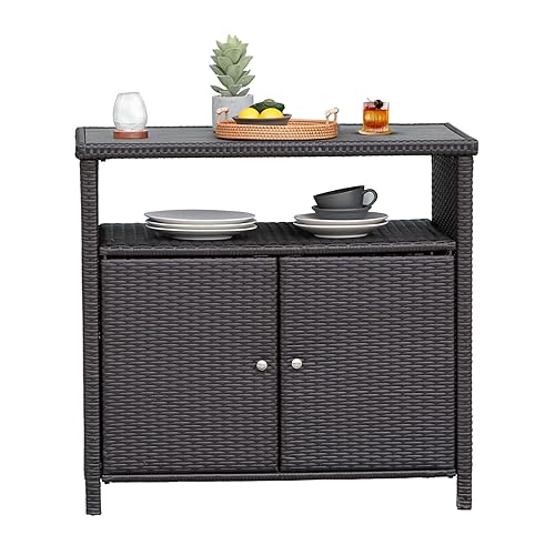 Grand patio Wicker Storage Cabinet Outdoor Waterproof Buffet Cabinet Patio