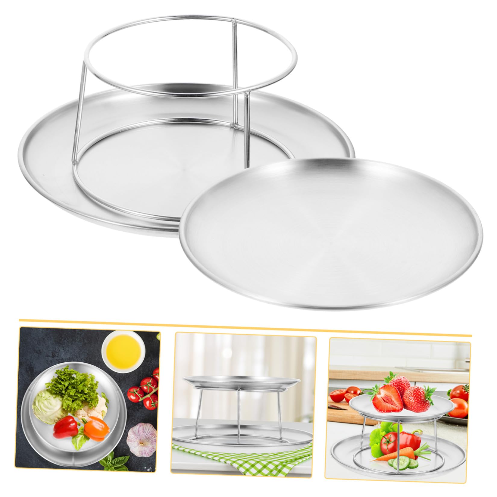BESPORTBLE Set Vassoi per Esposizione Alimenti in Acciaio Inox Resistente All’Usura Alzata per Torte e Piatti da Portata Multiuso per Feste e Buffet Supporto per Dolci e Snack Elegante e