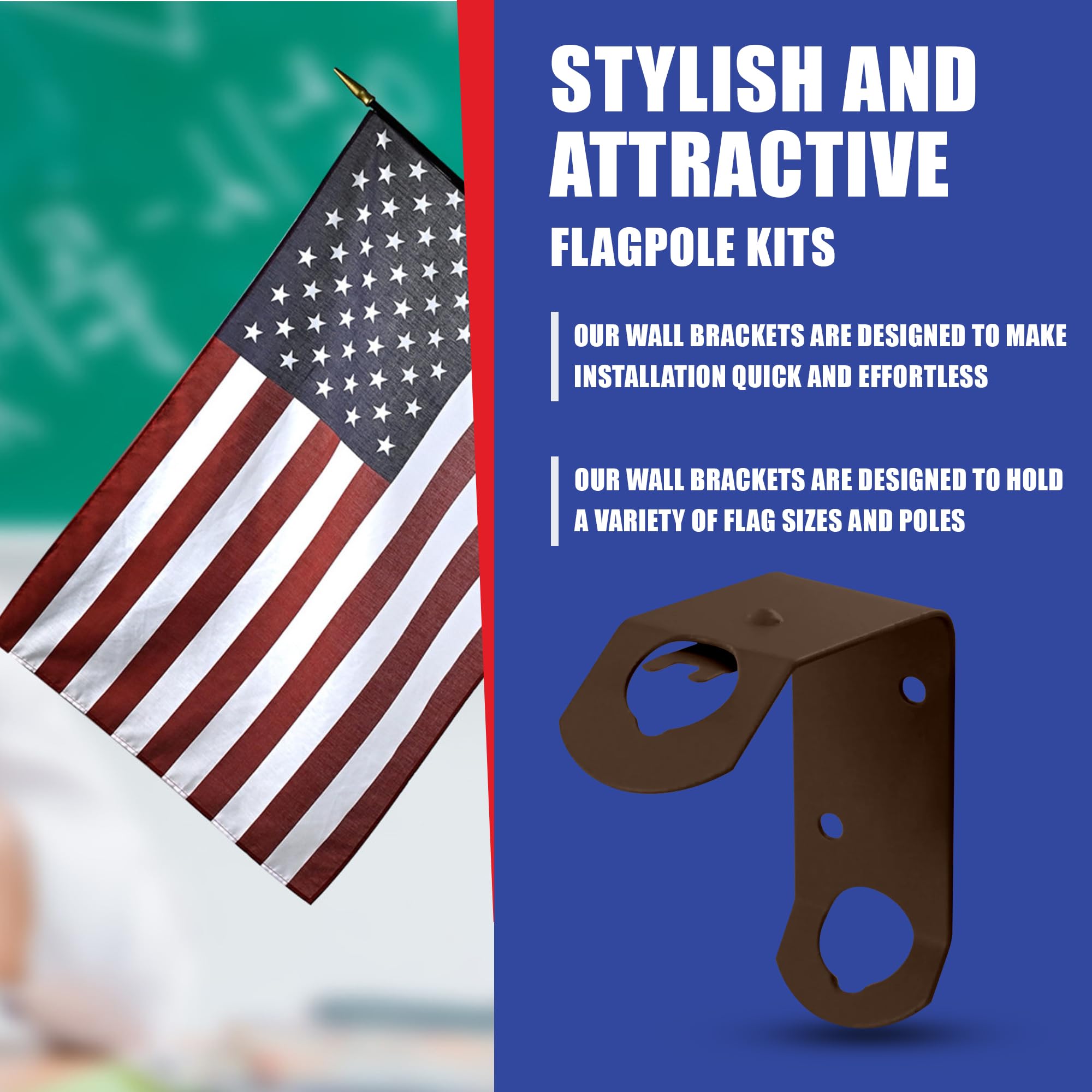 Wandhalterung Für Klassenzimmer-Flaggen – Braun, Für Flaggen Bis 60x90 Cm, Stangen-Durchmesser Bis 1,6 Cm