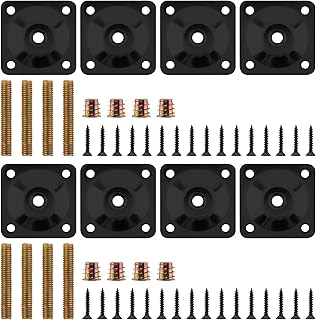 8 Sets Leg Mounting Plates Kit, M8 Thread Furniture Sofa Legs Attachment Plates T-Plate for Repairing Damaged Sofa Couch Seats, with Hanger Bolts, Screws(8, Black)