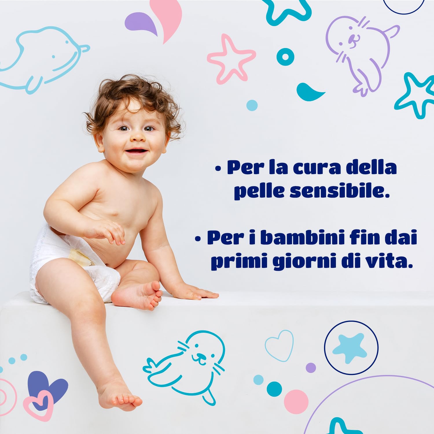 Kindii Quadrotti Cotone Neonato – (1x60 Pezzi) Cotone – Quadrati grandi per pelli sensibili – Sostituiscono salviettine umidificate, non si sfilacciano – 60 Pezzi