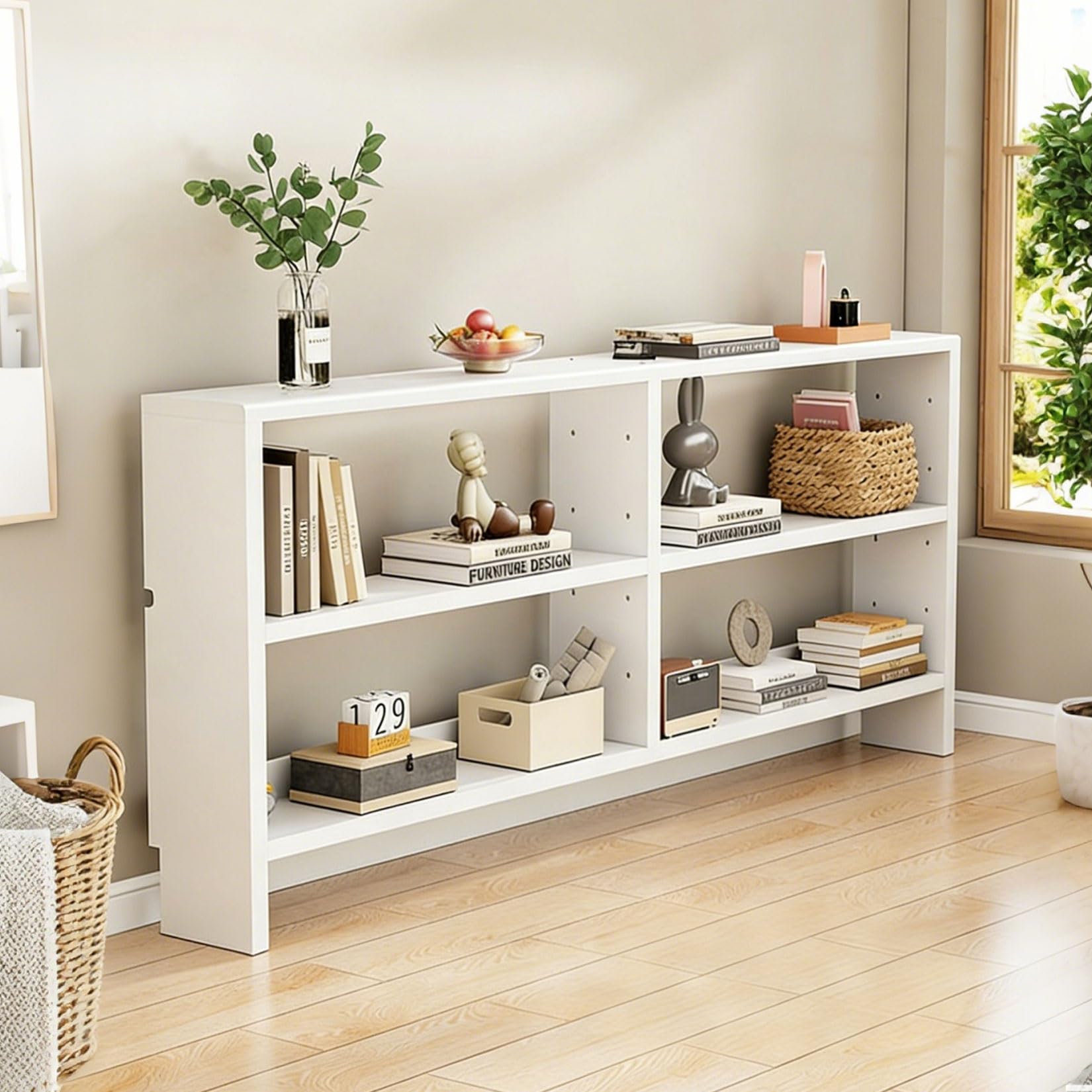 yurstcggh Behind Sofa Table with Shelves,Narrow Long Sofa Table,Narrow Storage Rack,Solid Wood Boards,Sturdy and Durable,With Adjustable Shelves White 100ร15ร86cm White