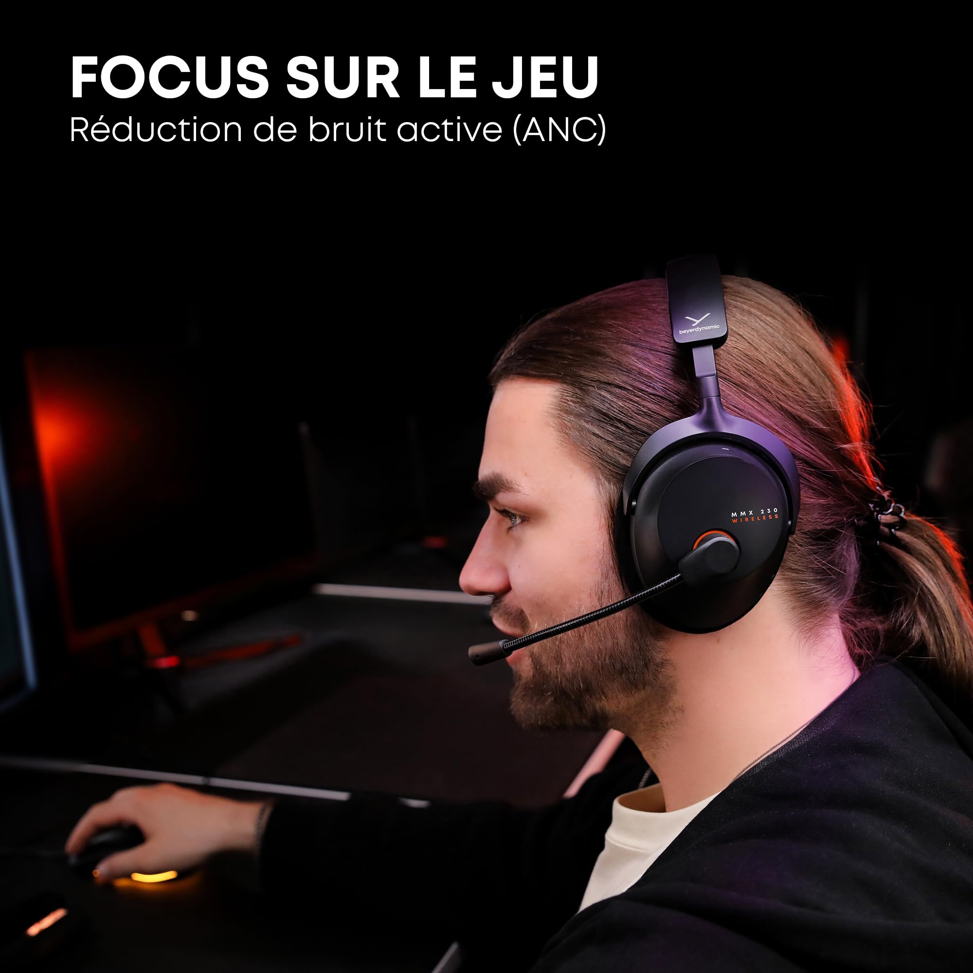 beyerdynamic MMX 230 Casque de Jeu sans Fil avec Bluetooth® 6.0 et l'ANC, autonomie de 60 Heures, Batterie remplaçable, en Noir - Nouvelle Mise à Jour Disponible Via l'application