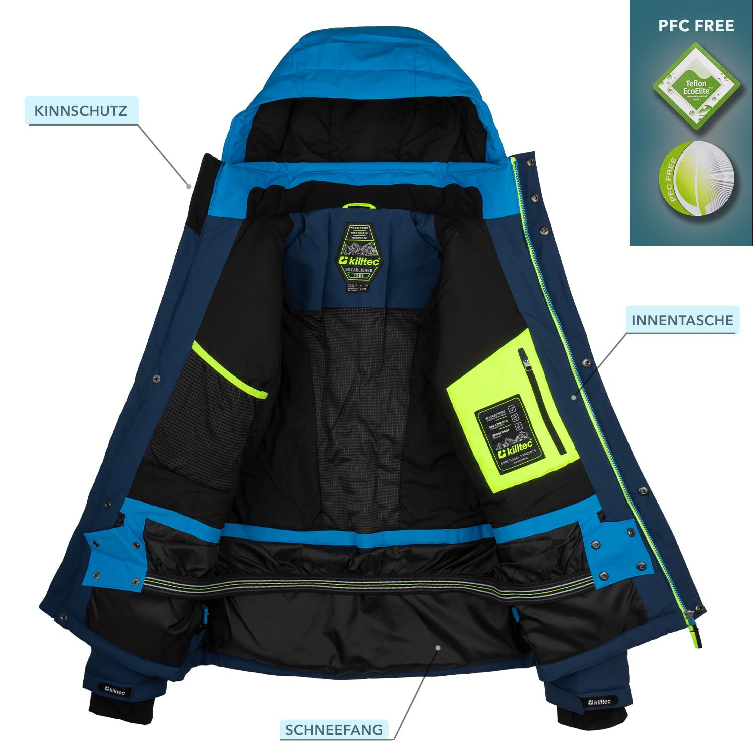 Killtec Jungen Skianzug - wasserdicht 10.000 mm Wassersäule - PFC frei - Skijacke mit Schneefang, Skihose mit Kantenschutz - atmungsaktive Membran