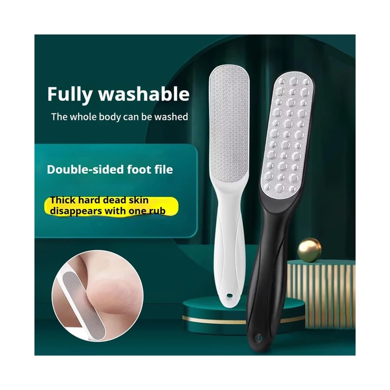 Fußfeile Aus Edelstahl 304, Doppelseitiger Hornhautentferner for Abgestorbene Haut, Professionelle Pediküre-Werkzeuge, Hornhautschaber(6Pcs Black)