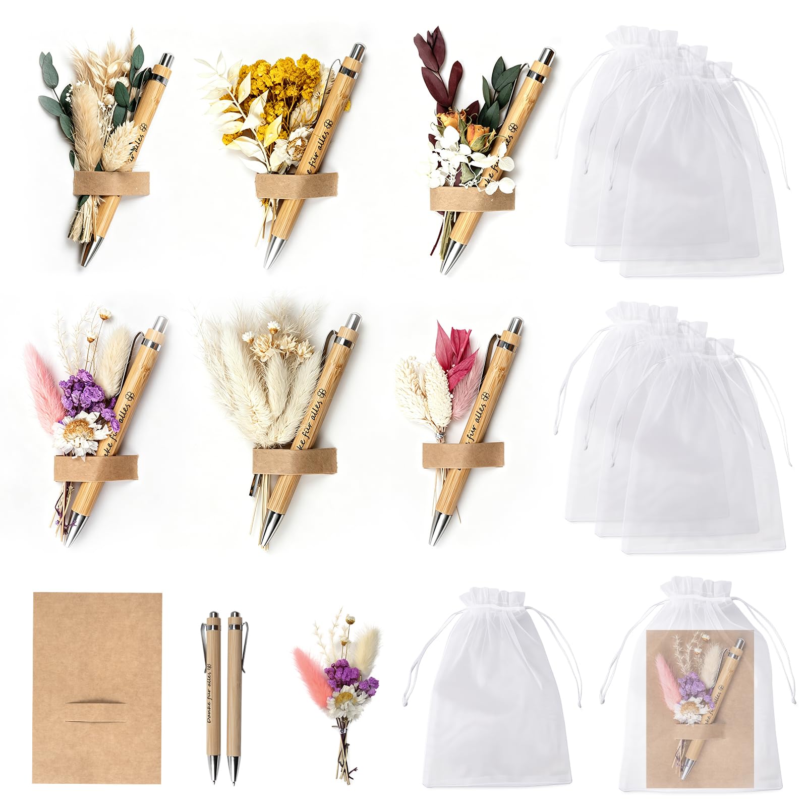 6 sets Un pequeño regalo de agradecimiento bolígrafo de madera con tarjeta de flores secas regalos para regalo de despedida profesora colegas amigo empleado