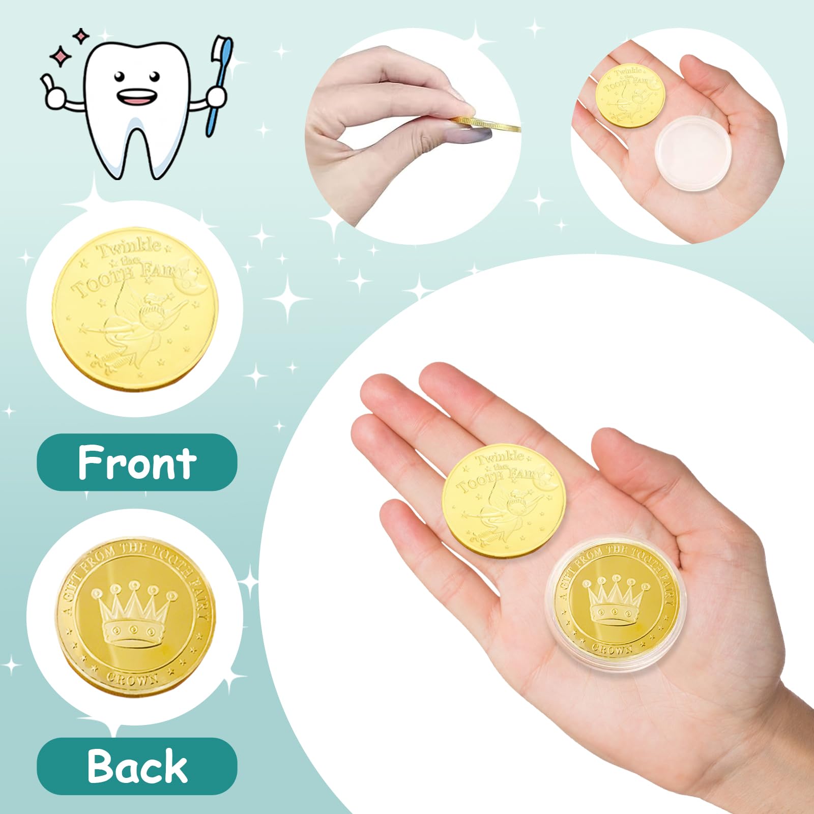 Monete Fata dei Denti, 20 pezzi Regalo Fatina dei Denti, diversi design Regali della Fatina dei Dentis per ragazze e ragazzi