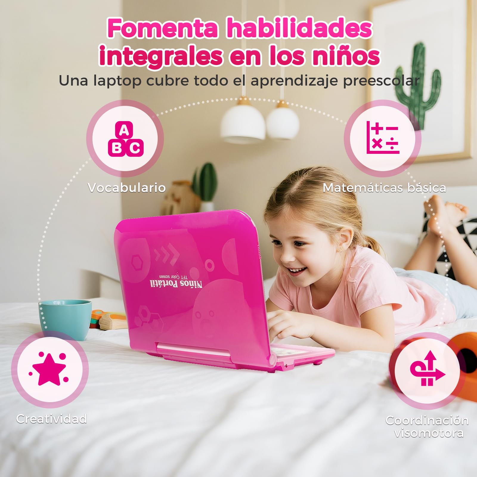 Ordenador Infantil Bilingüe Juguete 124 Actividades Matemáticas Vocabulario Música Jugar Regalo Niños Niñas Rosa