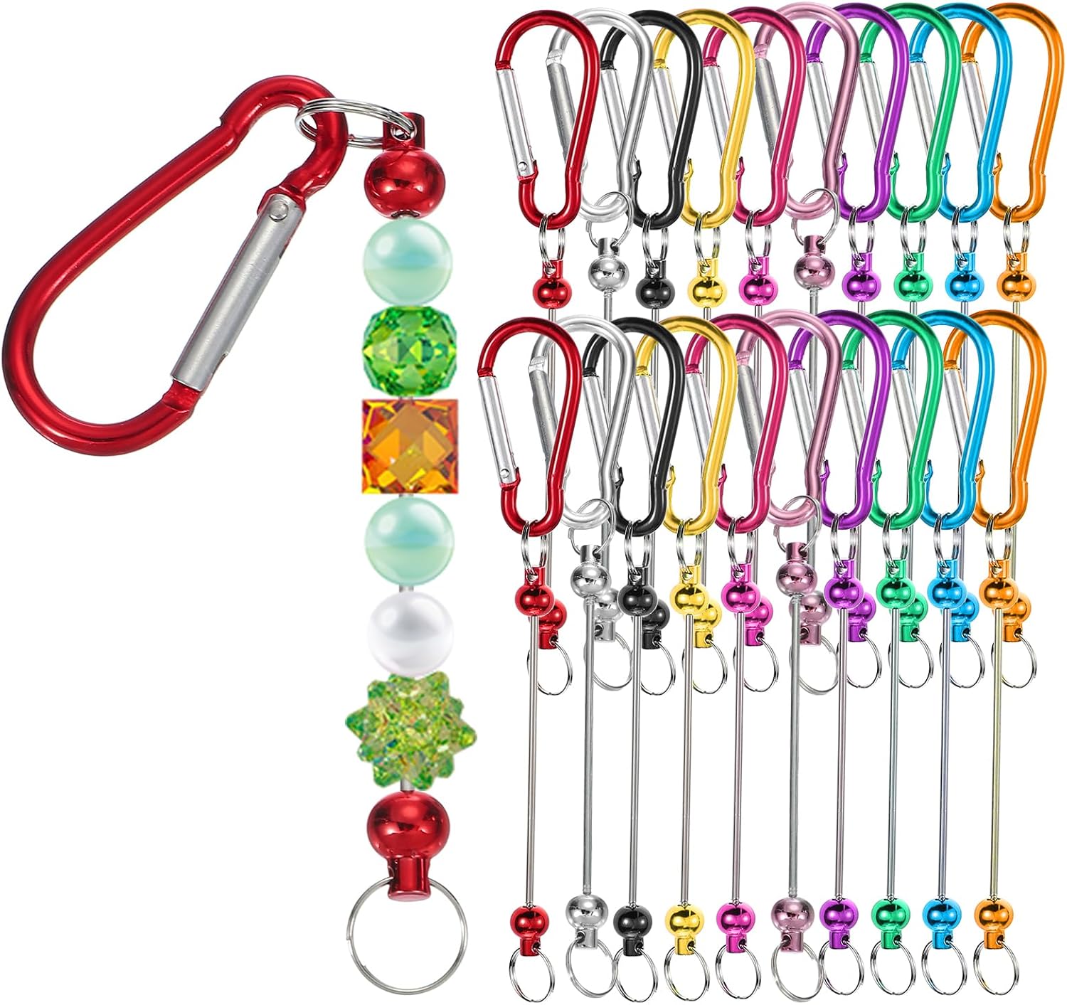 PATIKIL 20 Pcs Beadable Keychain Bars Metal Beaded Keychain with Snap Hook