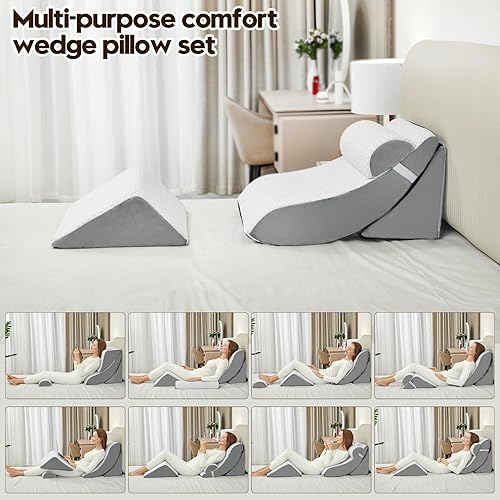 Miniatura 6 de Juego de 4 almohadas de cuña para después de la cirugía, almohadas de cuña de cama para dormir, recuperación poscirugía, almohada de cuña de 45
