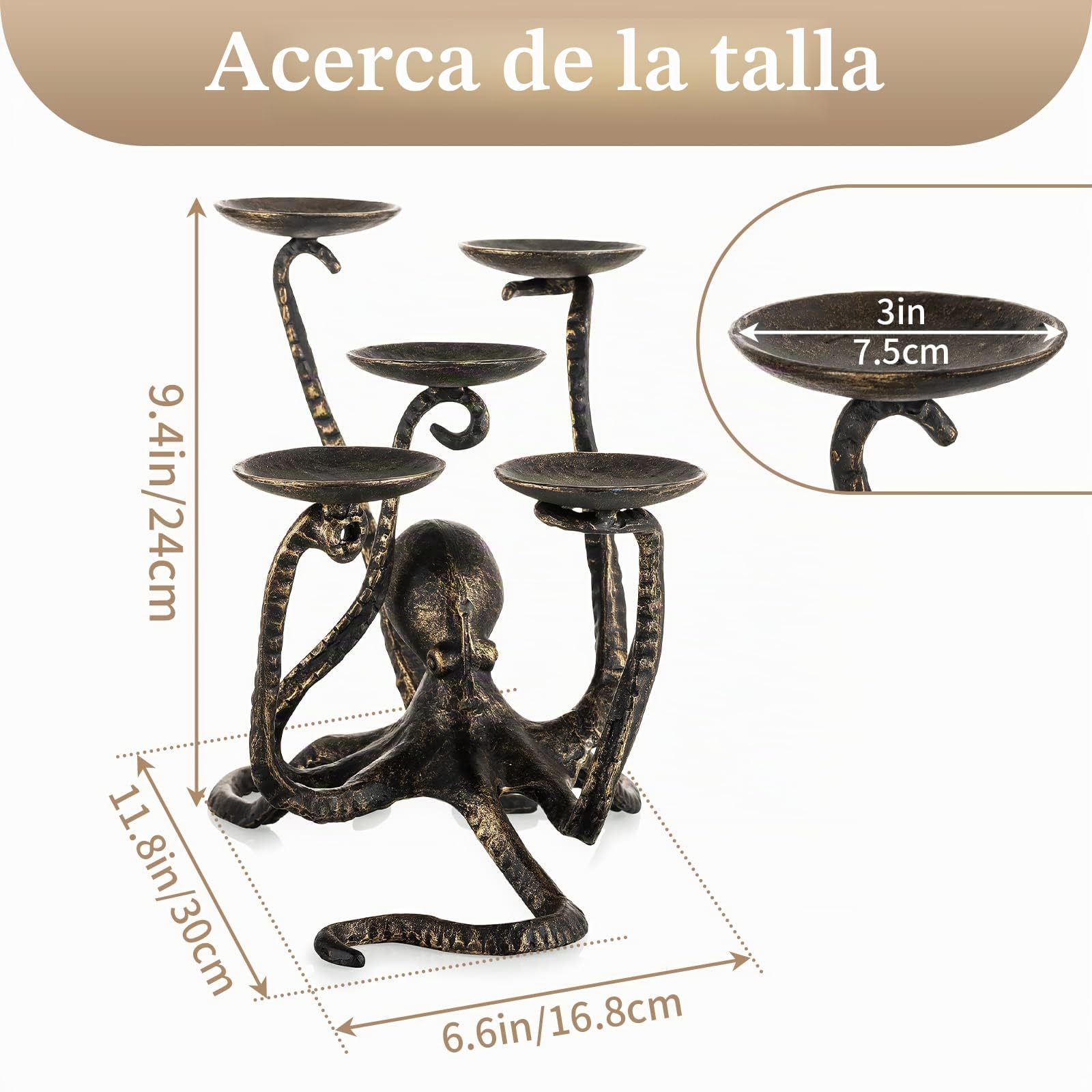 Sziqiqi Candelabro Portavelas Pulpo para 5 Velas Pilares, Portavelas de Columna Velas Pequeñas de Hierro Figurita Candelabros Gótica Decorativa para Halloween Chimenea Baño Decoración