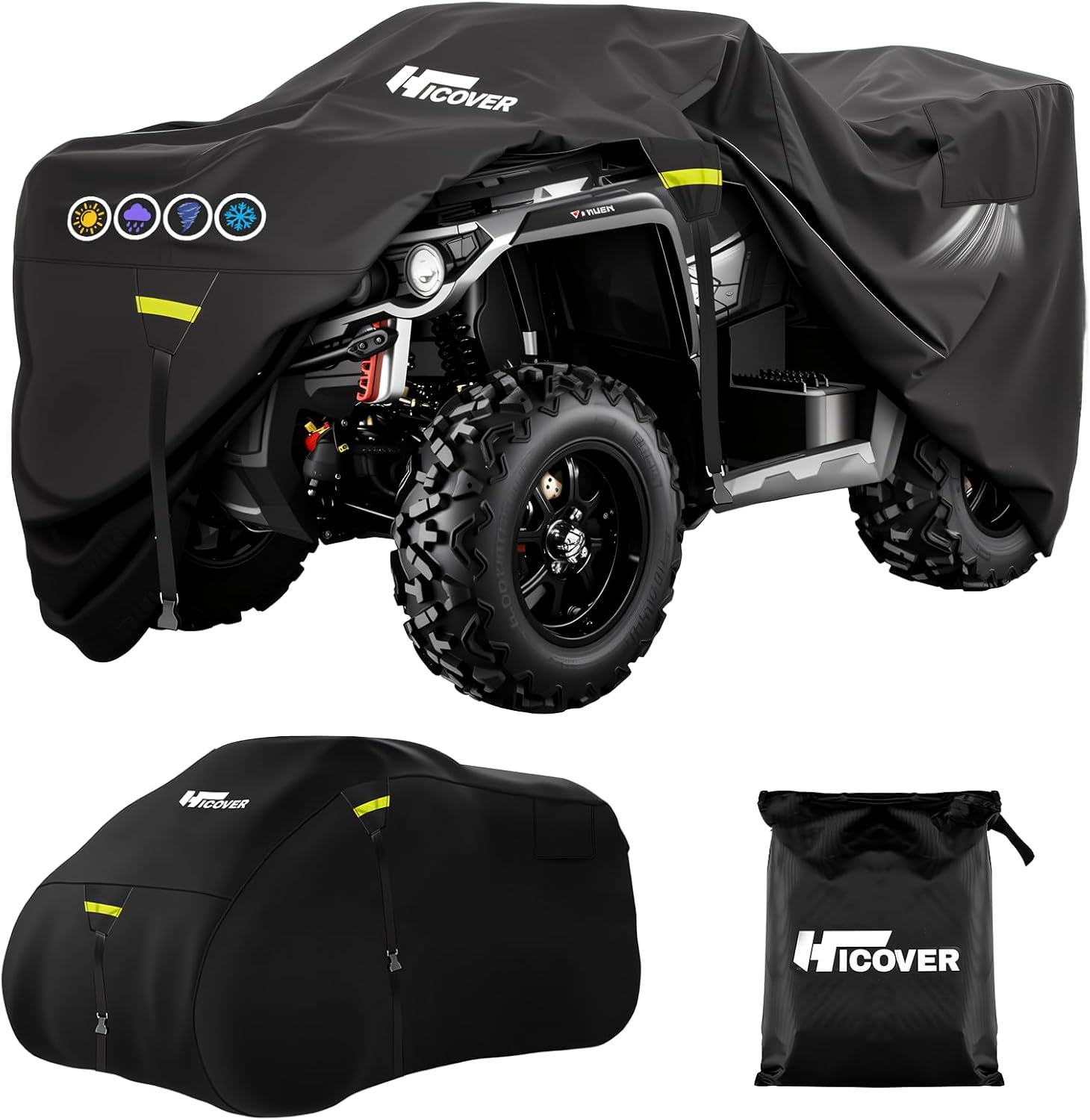 600D ATV Cover Waterproof Heavy Duty Trailerable 4 Wheeler Cover Waterproof Outdoor Quad Cover All Weather Season UV Protection for Polaris Kawasaki Yamaha Suzuki Honda