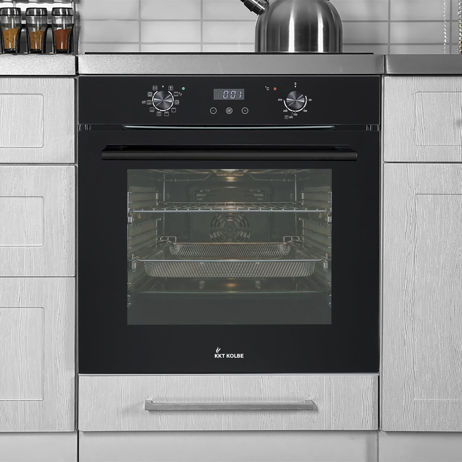 KKT KOLBE Einbaubackofen 60 cm schwarz 73L 3,25kW Heißluftfritteuse Full-Black-Design autark BO7010FB