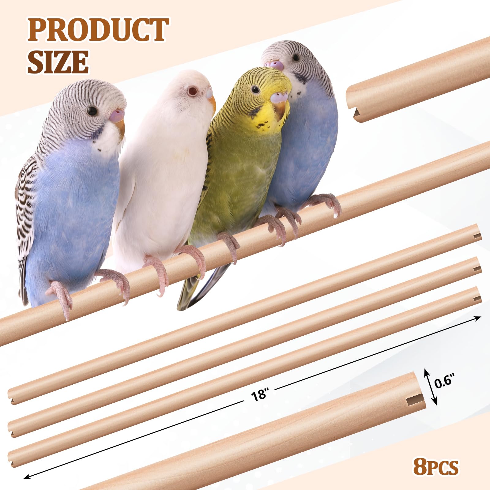 Sintuff 8 posatoi in legno per gabbia a doppia testa con un diametro di 1,5 cm, di ricambio, per pappagalli, ara, cacatua, parrocchetti (45,7 cm)