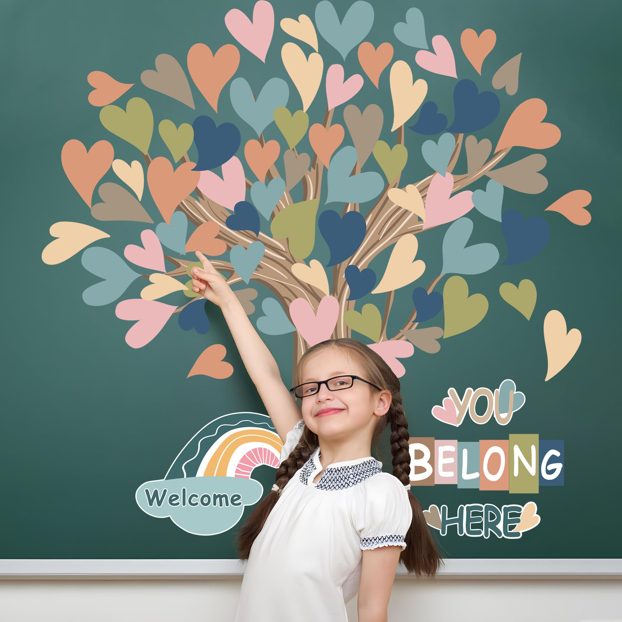 Classroom Tree Bulletin Board Decorations Boho Heart Tree Paper Cutouts You Belong Here Accents Welcome Bulletin Board Decor for School Nursery Blackboard Home Wall Decor - Image 6