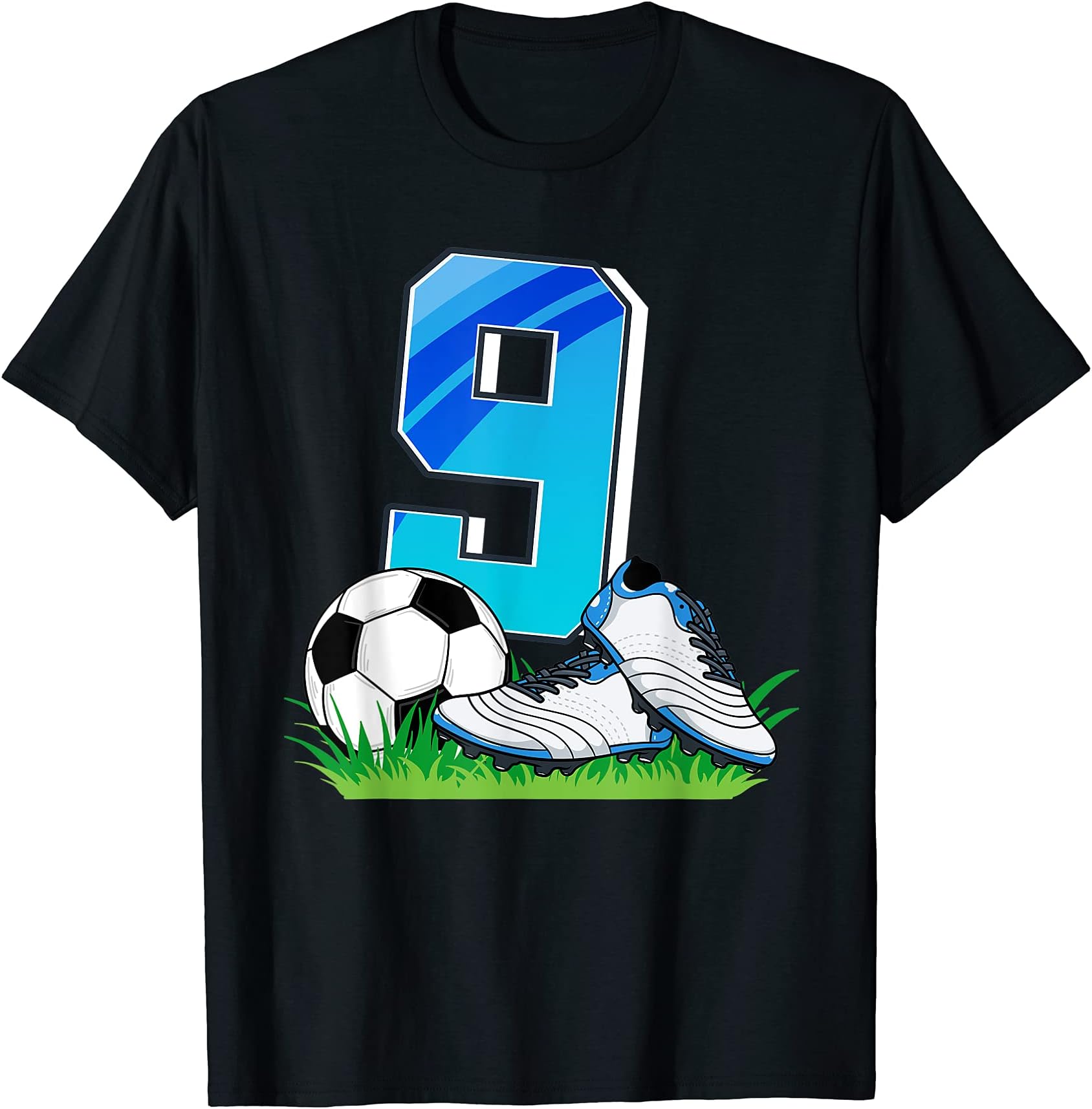 Back Of The Net Designs9th Birthday Football Shirt Soccer 9 Years Old Boys T-Shirt